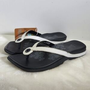 Okobos Collette Black White Leather Thong Flip Flop Sandals Women's Size 8